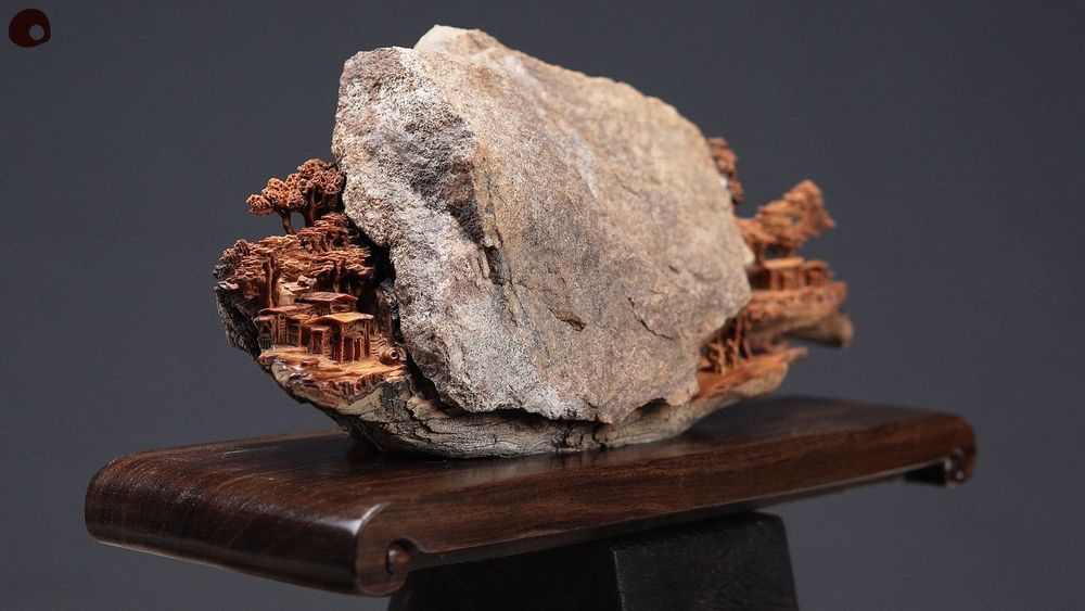 Unique pieces - Wood and stone sculpture - Hanging landscape - MÙ STUDIO