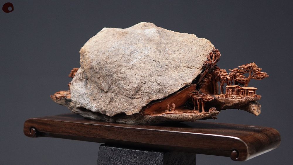 Unique pieces - Wood and stone sculpture - Hanging landscape - MÙ STUDIO