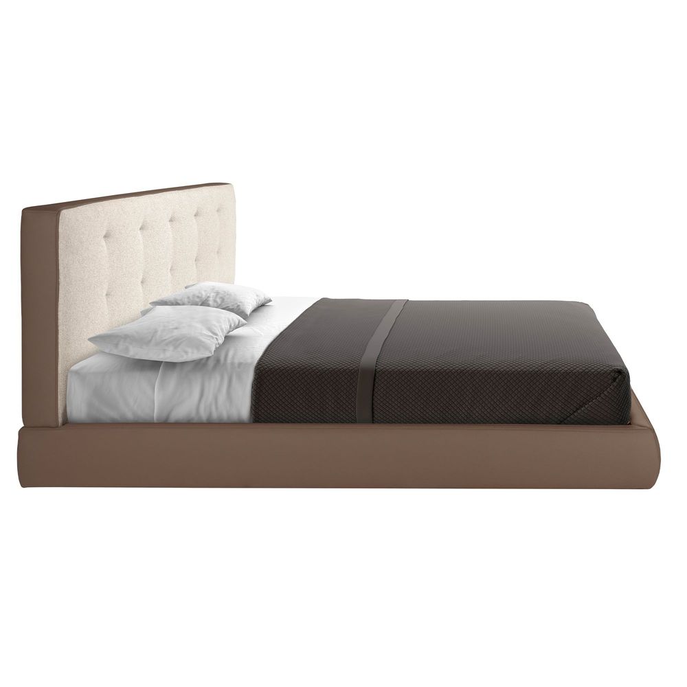 Beds - Brown fabric and brown eco-leather upholstered bed - ANGEL CERDÁ