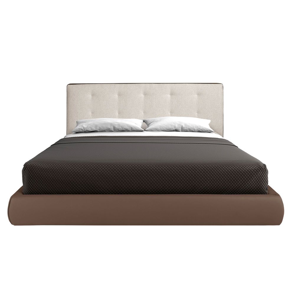 Beds - Brown fabric and brown eco-leather upholstered bed - ANGEL CERDÁ