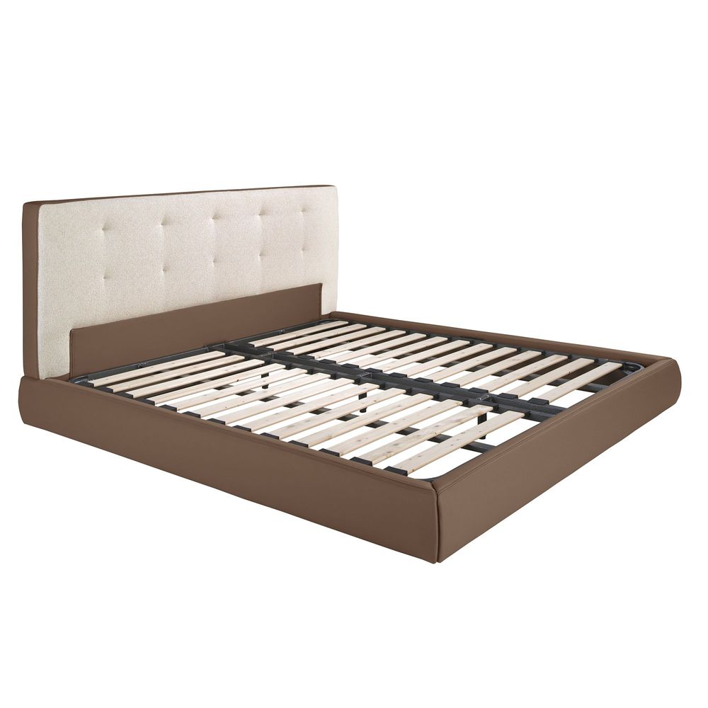 Beds - Brown fabric and brown eco-leather upholstered bed - ANGEL CERDÁ