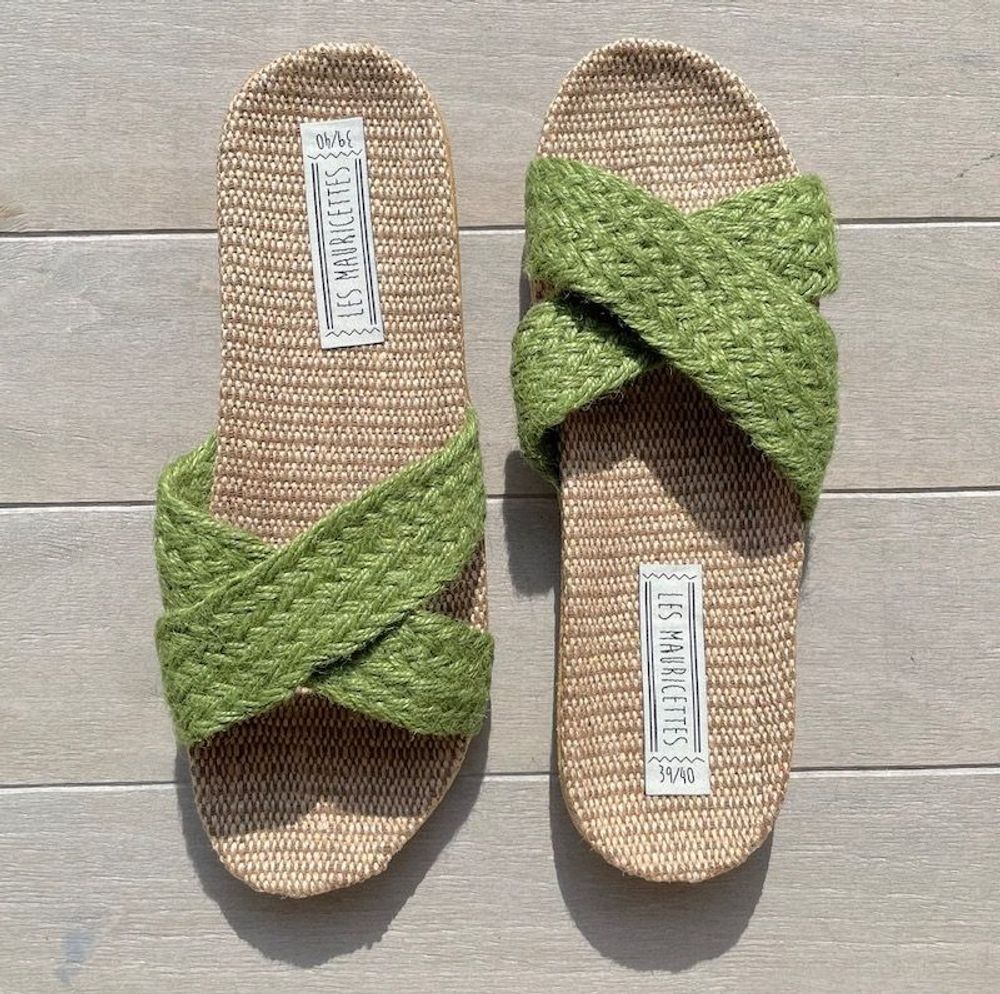 Shoes - LES MAURICETTES by Suzette, green rope flip-flops - LES MAURICETTES