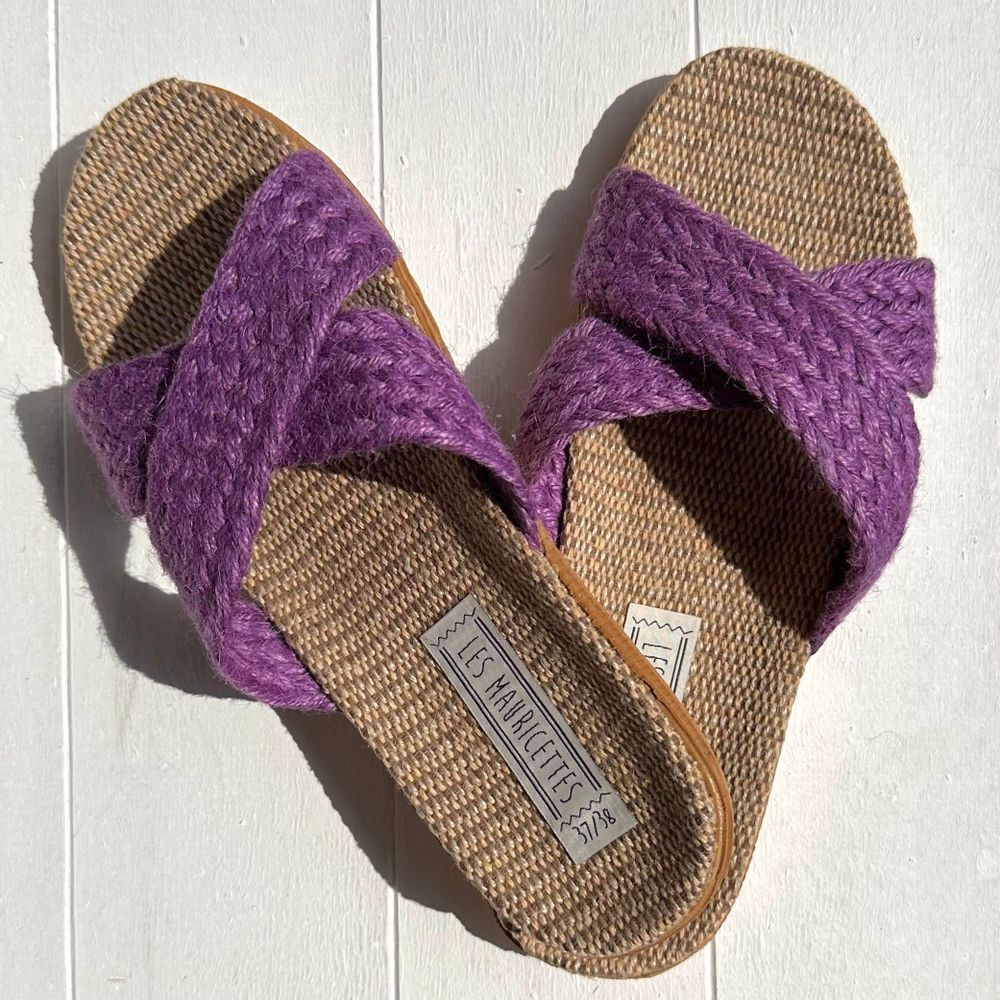 Shoes - LES MAURICETTES d'Eulalie, purple rope flip-flops - LES MAURICETTES