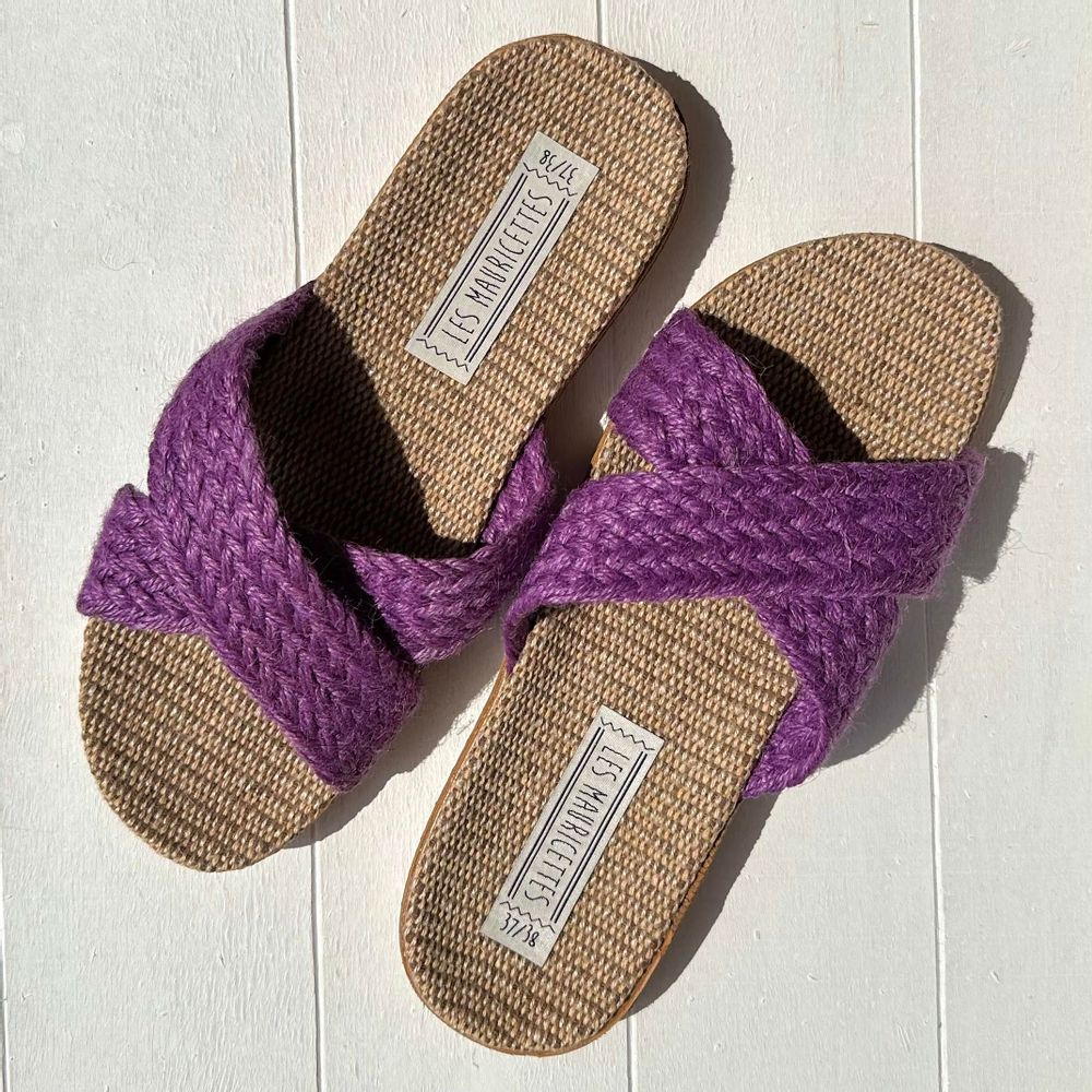 Shoes - LES MAURICETTES d'Eulalie, purple rope flip-flops - LES MAURICETTES