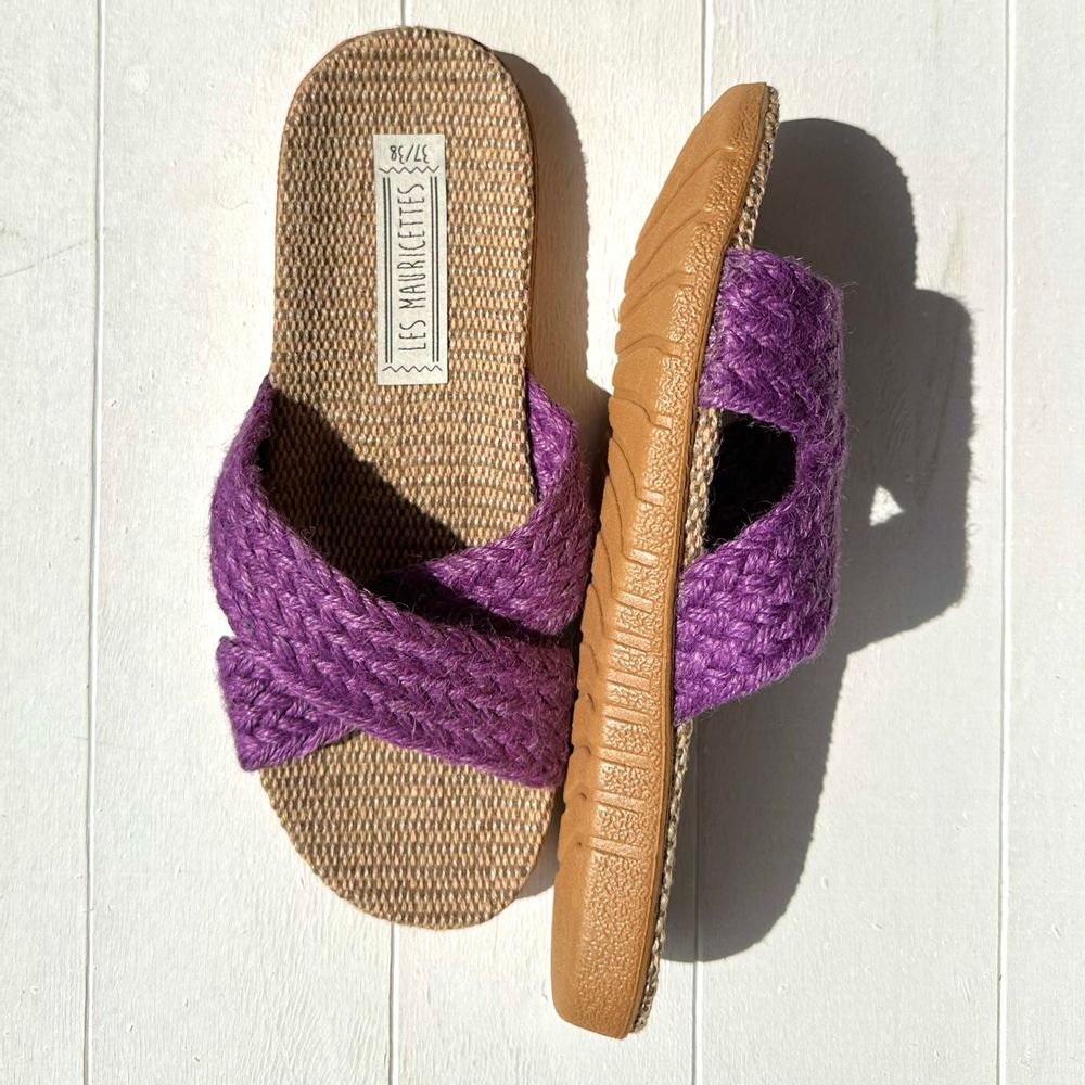 Shoes - LES MAURICETTES d'Eulalie, purple rope flip-flops - LES MAURICETTES