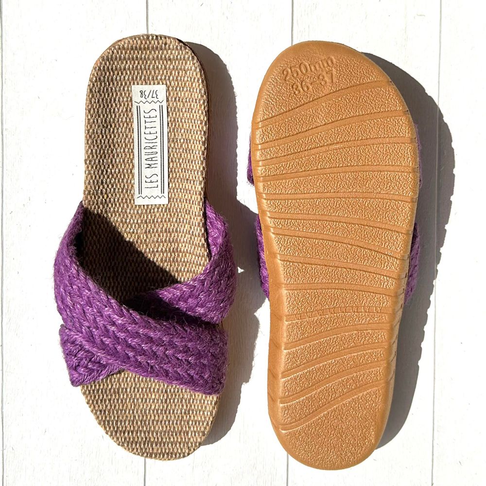 Shoes - LES MAURICETTES d'Eulalie, purple rope flip-flops - LES MAURICETTES