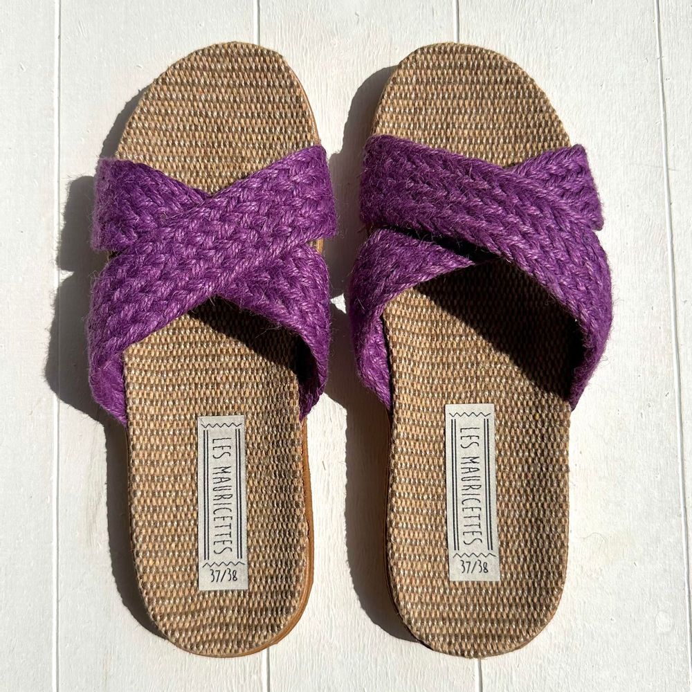 Shoes - LES MAURICETTES d'Eulalie, purple rope flip-flops - LES MAURICETTES