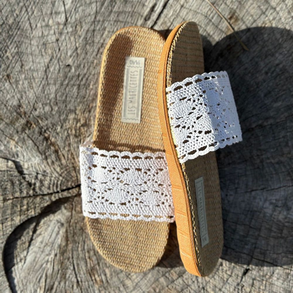 Shoes - LES MAURICETTES by Gigi, ultra-light white crochet flip-flops - LES MAURICETTES