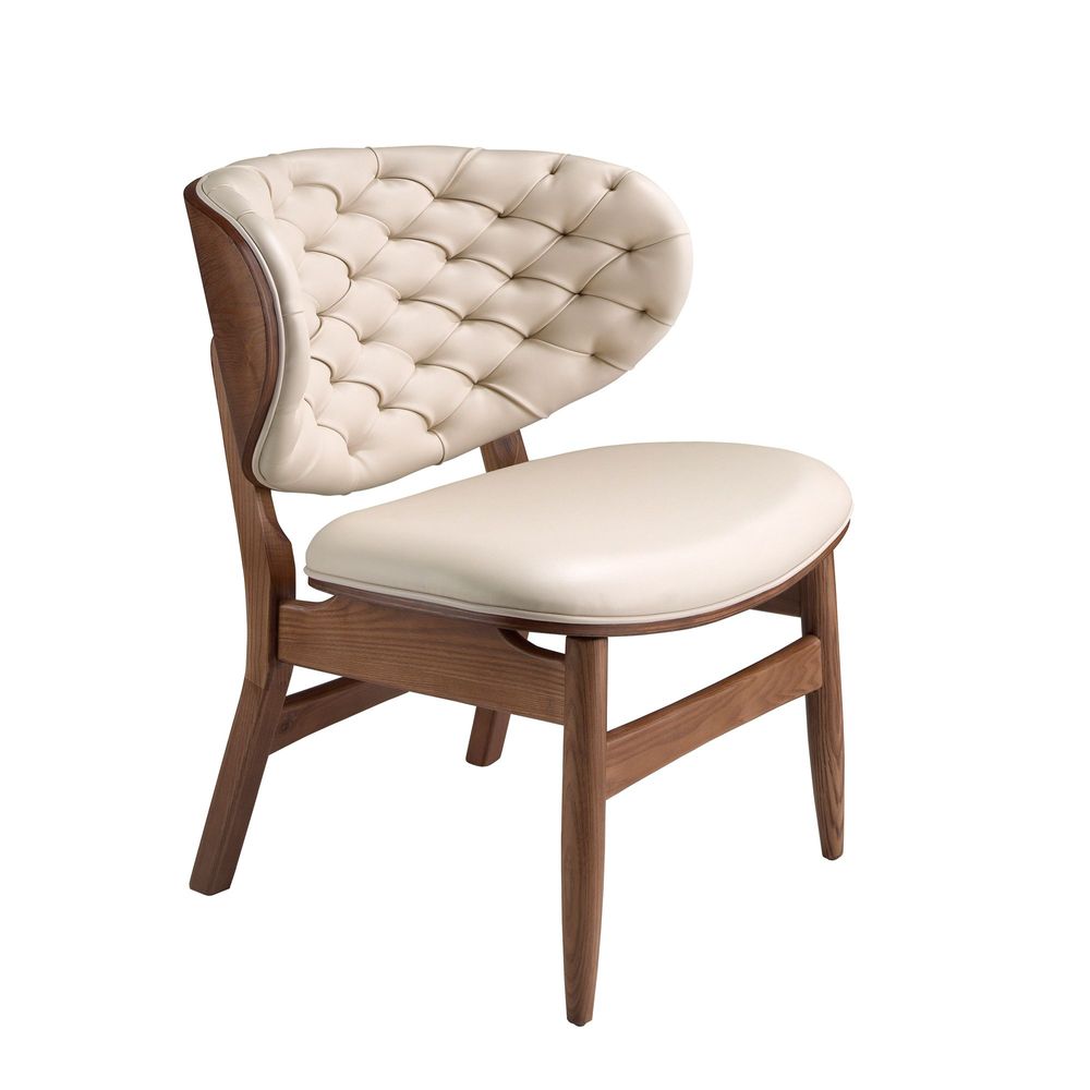 Armchairs - Sand and walnut leatherette armchair - ANGEL CERDÁ