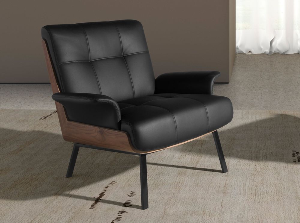 Fauteuils - Fauteuil en similicuir noir et noyer - ANGEL CERDÁ