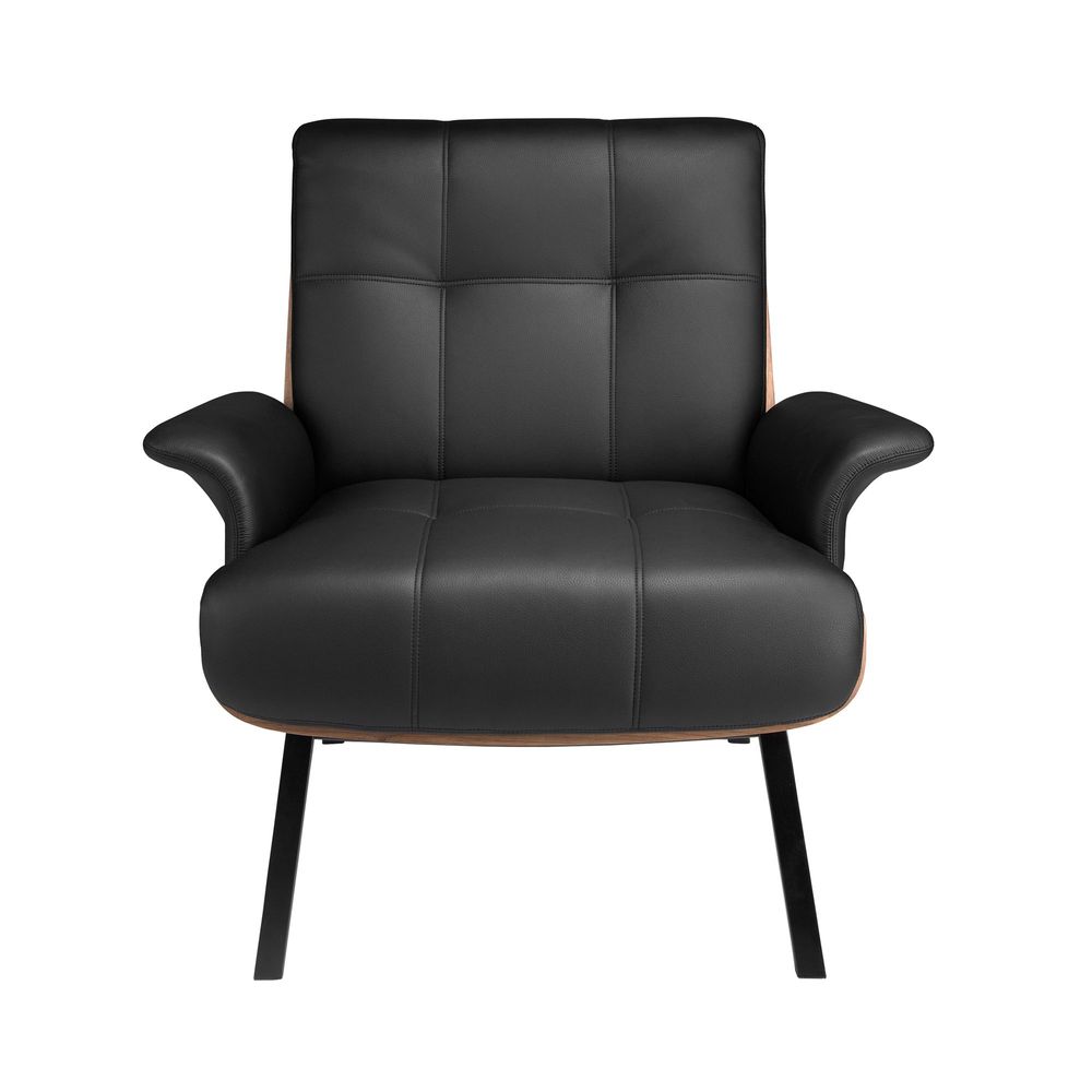 Fauteuils - Fauteuil en similicuir noir et noyer - ANGEL CERDÁ