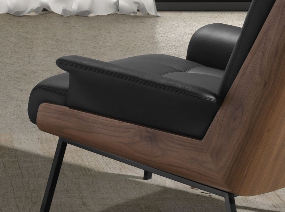 Fauteuils - Fauteuil en similicuir noir et noyer - ANGEL CERDÁ