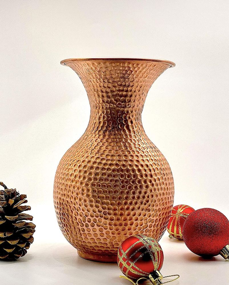 Vases - Damask Vase – Red Copper - Black/Gold Finish - hammered - Unique 20cm - MAISON ZOE