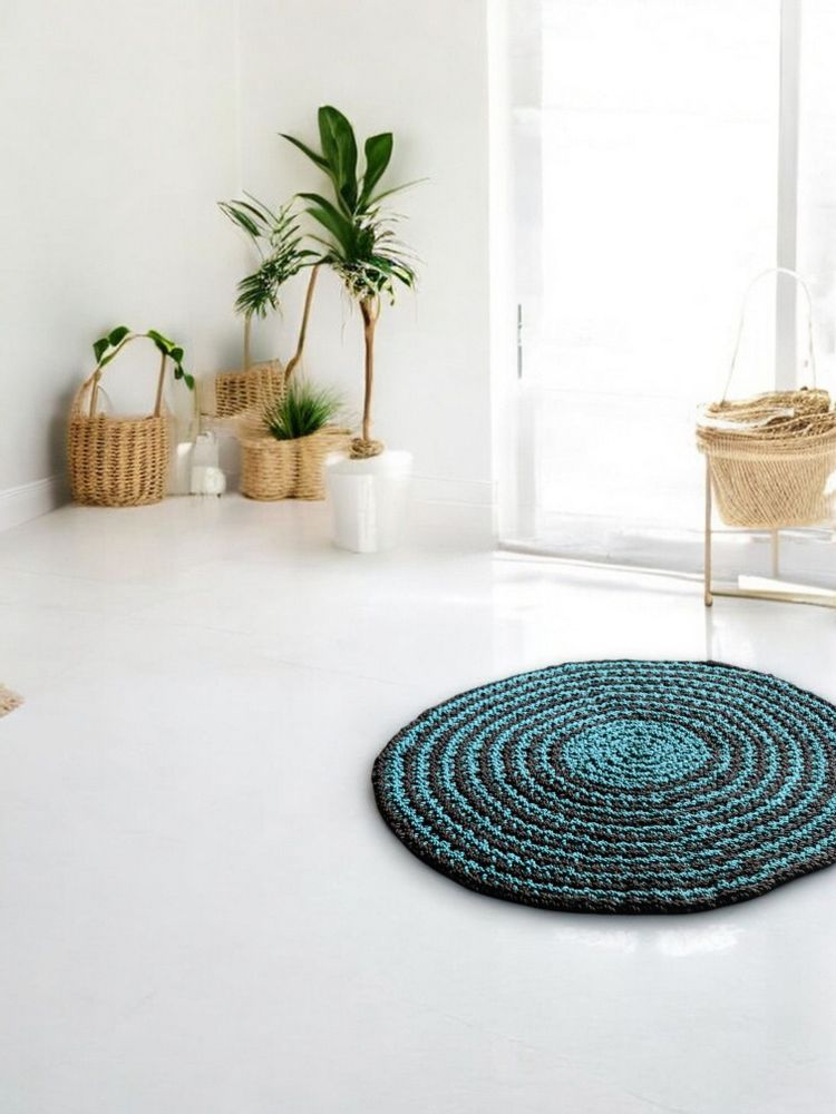 Tapis contemporains - Tapis bicolore Dublin - finition turquoise/marron - crochet - 120cm - MAISON ZOE