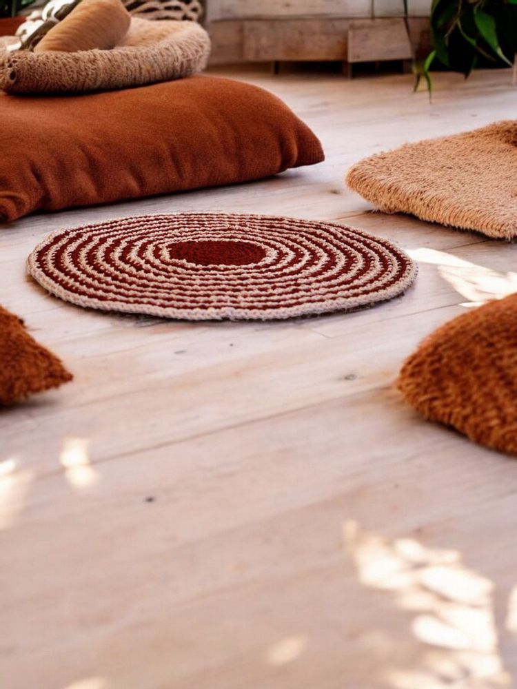 Tapis contemporains - Tapis bicolore Dublin — Tissu, finition turquoise/marron, crochet, 120 - MAISON ZOE