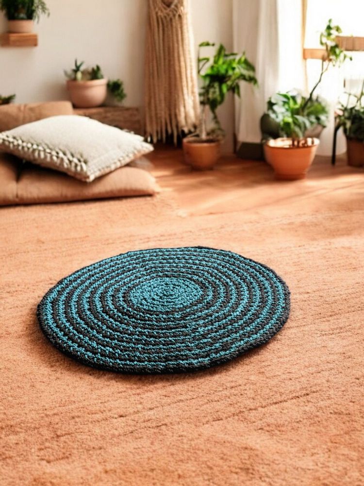 Contemporary carpets - Bi-color Rug Dublin – Fabric - Turquoise/Brown Finish- crochet - 120cm - MAISON ZOE