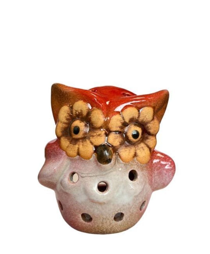 Bougeoirs et photophores  - Bougeoir Hibou Rouge 10cm - ARABESK