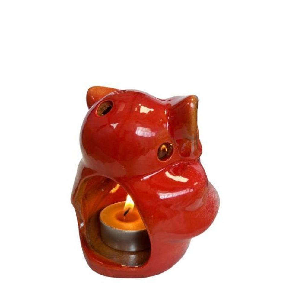 Bougeoirs et photophores  - Bougeoir Hibou Rouge 10cm - ARABESK