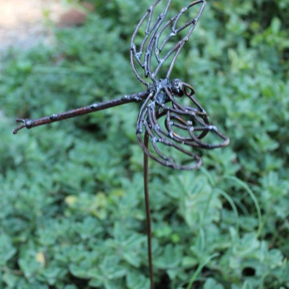 Decorative objects - Dragonfly Garden Spike Openwork Wings Recycled Metal - TERRE SAUVAGE