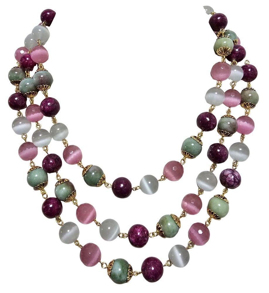 Bijoux - Collier agate multicolore deux rangs - L'OFFICIEL SRL