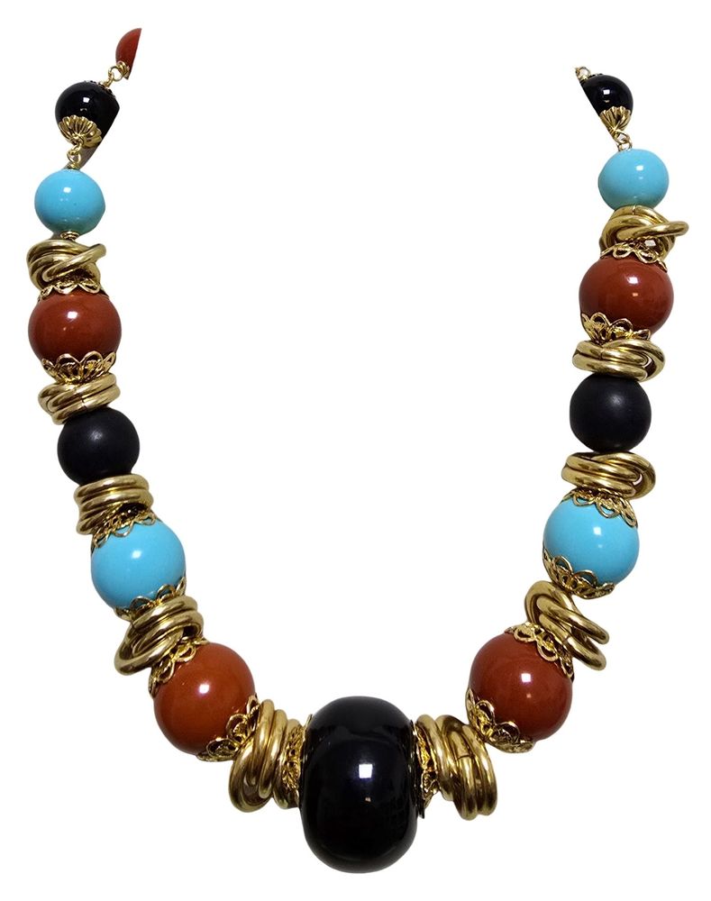 Jewelry - Collier plaqué or avec turquoise noire et corail - L'OFFICIEL SRL