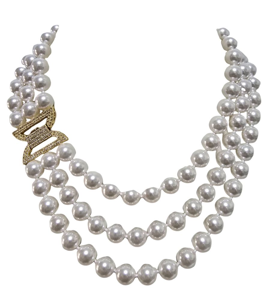 Jewelry - Collier de perles de verre nouées à trois rangs avec fermoir plaqué or - L'OFFICIEL SRL
