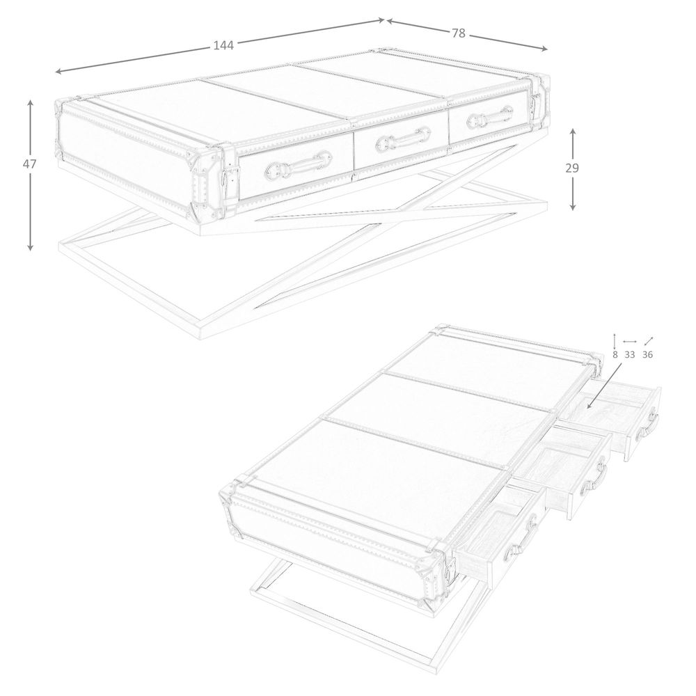 Coffee tables - Rectangular leather and golden steel coffee table - ANGEL CERDÁ