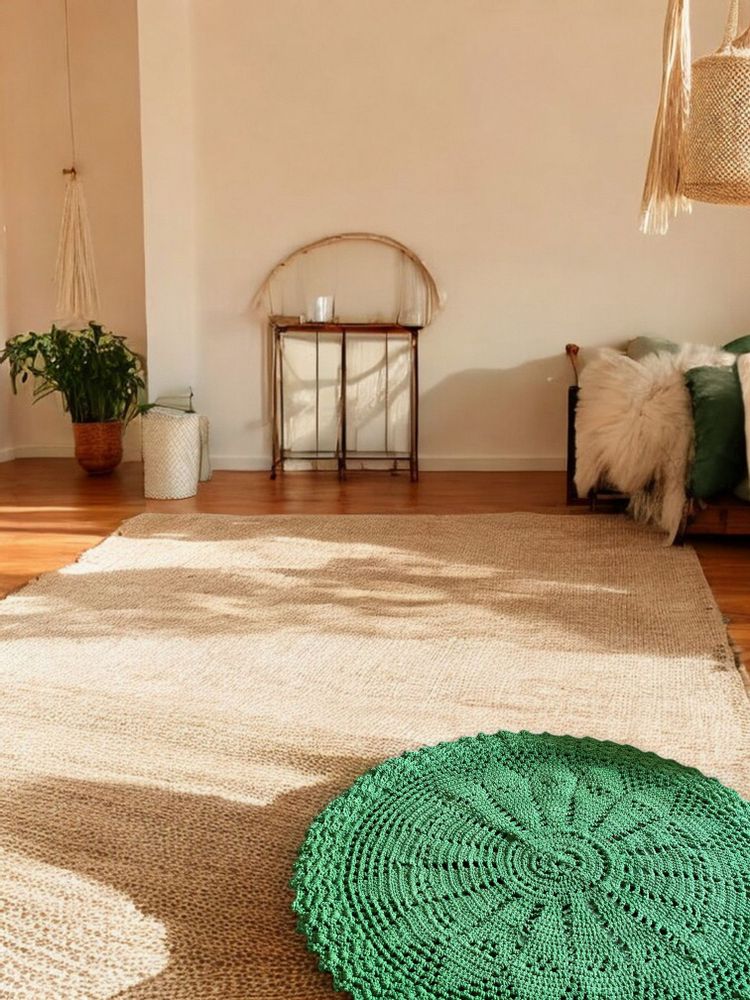 Contemporary carpets - Istanbul Crochet Rug –Handmade Monochrome Rug with Unique Design 110cm - MAISON ZOE