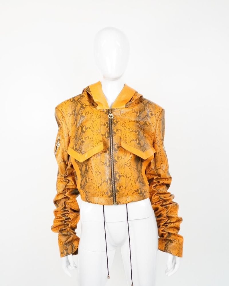 Apparel - Jacket STELLAR LEATHER Ochre snake print- handcrafted - MONYER