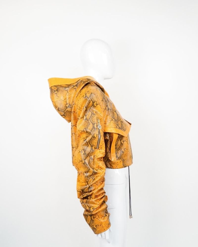 Apparel - Jacket STELLAR LEATHER Ochre snake print- handcrafted - MONYER