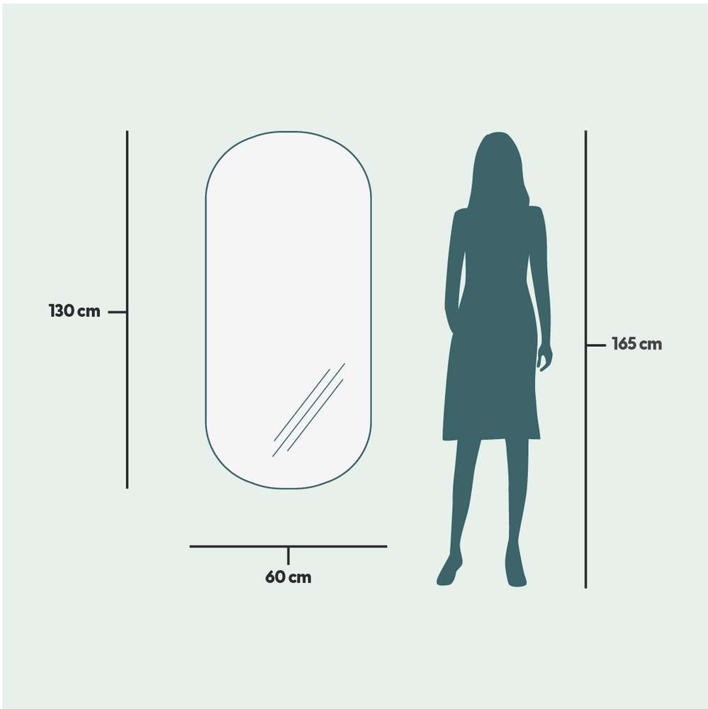 Mirrors - Rounded Rectangle Mirror With Lights (60x130cm) - SCANDINAVIAN GLASSFACTORY