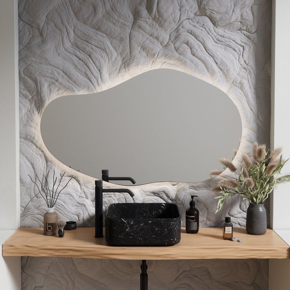 Miroirs - Sable - Miroir Asymétrique Avec Lumières (70x120cm) - SCANDINAVIAN GLASSFACTORY