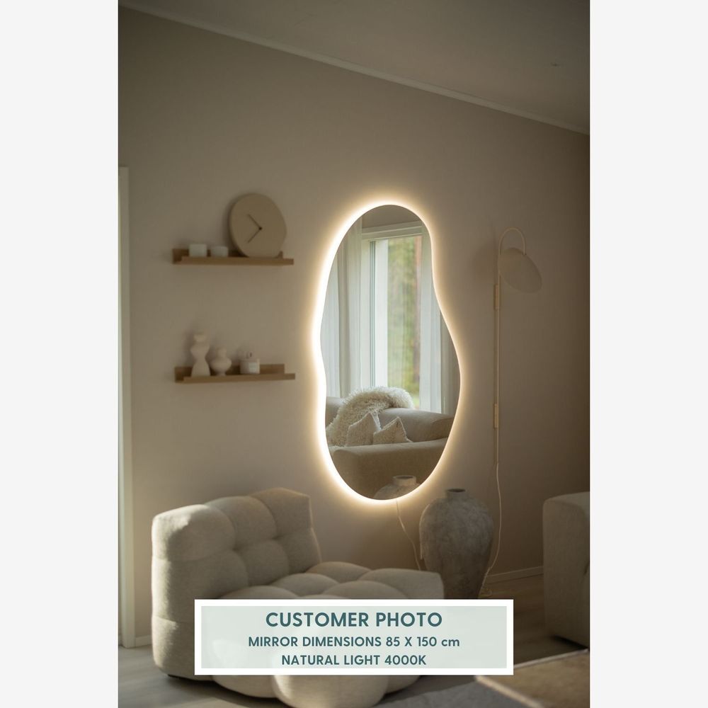 Mirrors - Sand - Asymmetrical Mirror With Lights (85x150cm) - SCANDINAVIAN GLASSFACTORY
