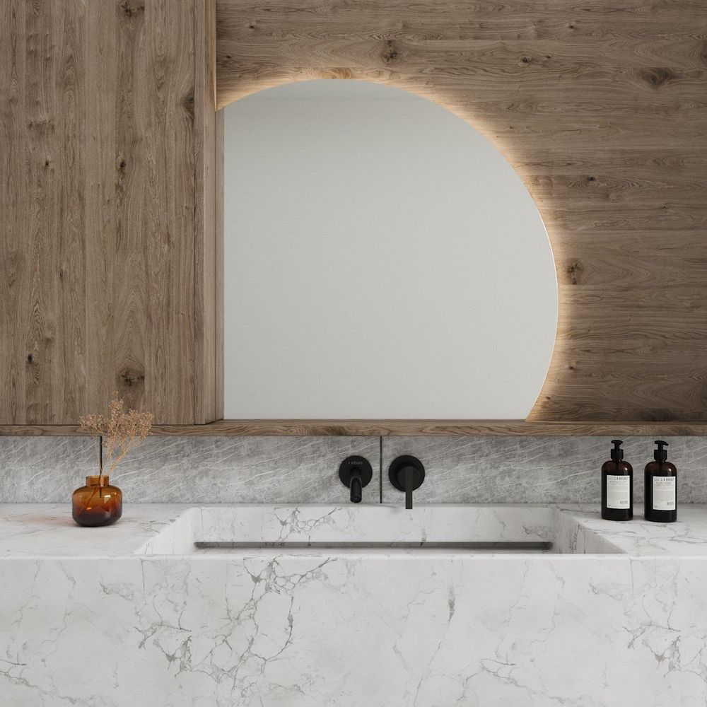 Mirrors - Semi-circle Bathroom Mirror With Lights (100x100cm) - SCANDINAVIAN GLASSFACTORY