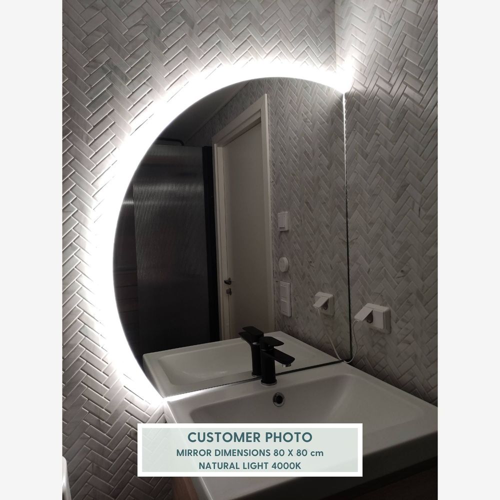 Mirrors - Semi-circle Bathroom Mirror With Lights (80x80cm) - SCANDINAVIAN GLASSFACTORY