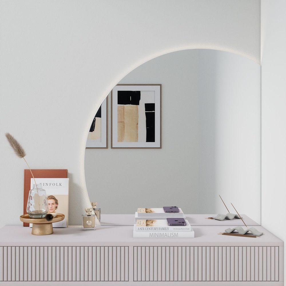 Miroirs - Miroir de salle de bain demi-cercle avec lumières (90x90cm) - SCANDINAVIAN GLASSFACTORY