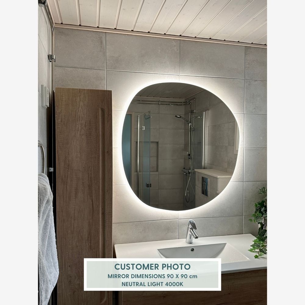 Mirrors - Stone - Asymmetrical Mirror With Lights (90x90cm) - SCANDINAVIAN GLASSFACTORY