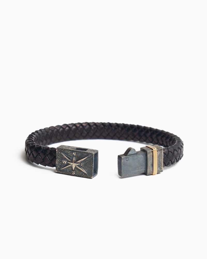 Jewelry - Braided leather bracelet with compass clasp - VIBE JEWELRY