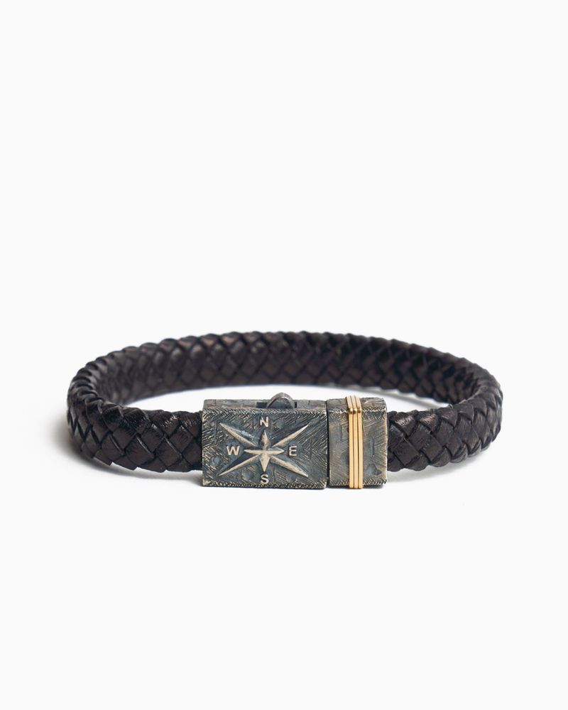 Jewelry - Braided leather bracelet with compass clasp - VIBE JEWELRY