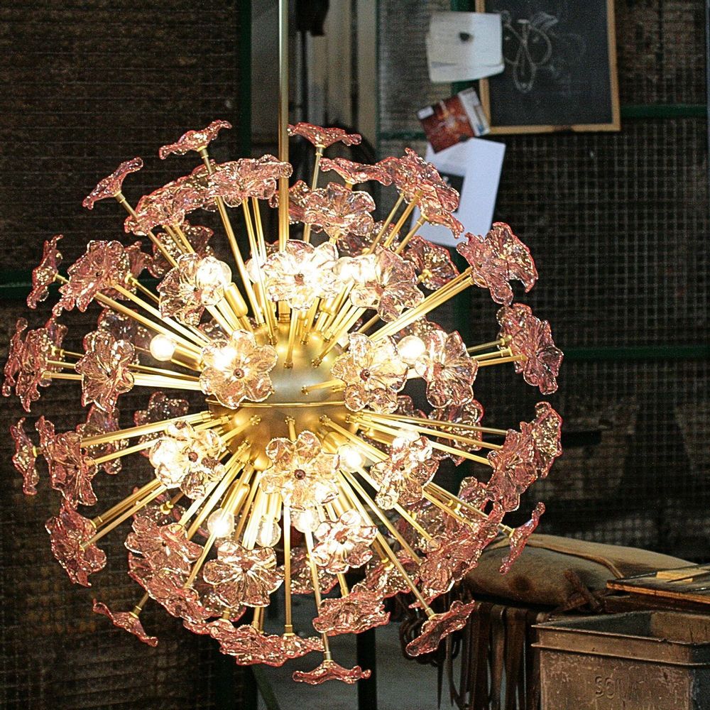 Ceiling lights - Sputnik Flowers - Murano Glass Chandelier with Hand-Blown Glass Flower - BOTTEGA VENEZIANA