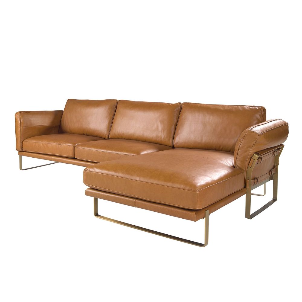 Sofas - Right chaise longue sofa in camel leather - ANGEL CERDÁ