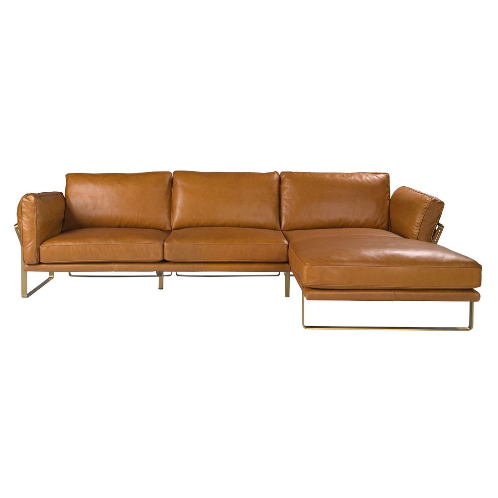 Sofas - Right chaise longue sofa in camel leather - ANGEL CERDÁ