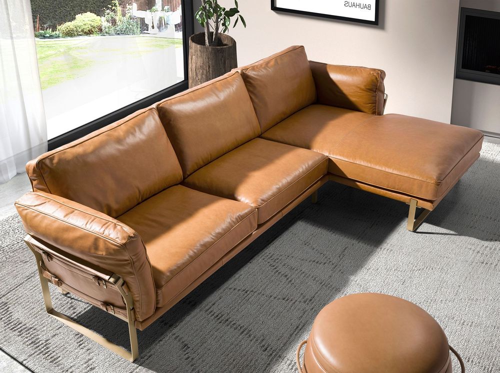 Sofas - Right chaise longue sofa in camel leather - ANGEL CERDÁ