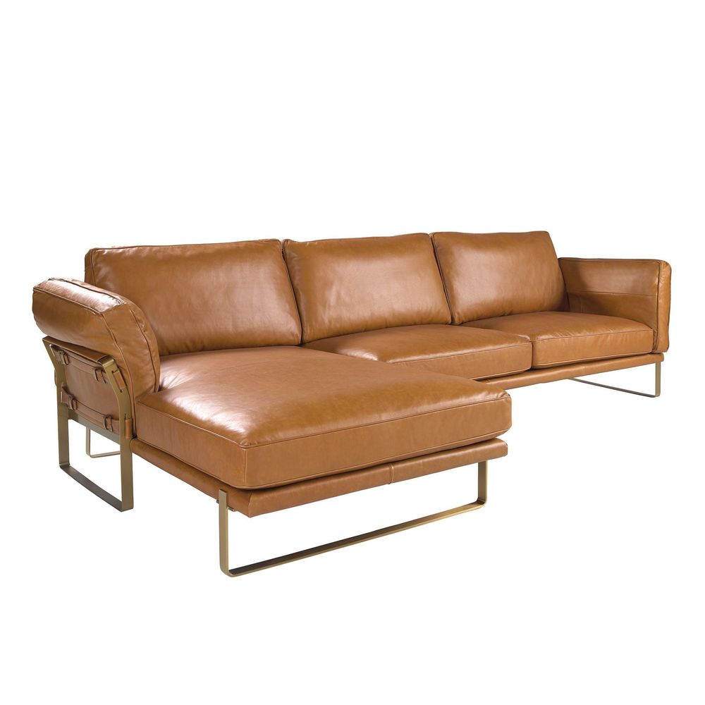 Sofas - Left chaise longue sofa in camel leather - ANGEL CERDÁ