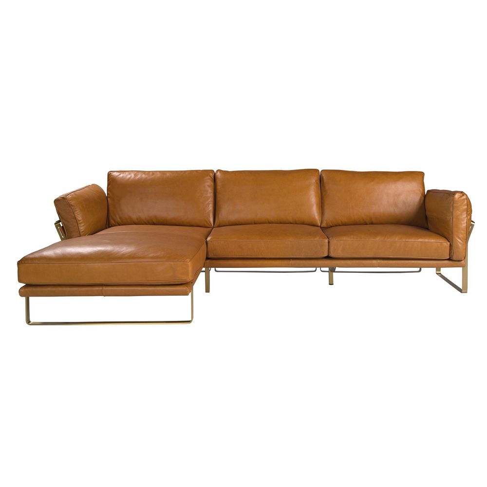 Sofas - Left chaise longue sofa in camel leather - ANGEL CERDÁ