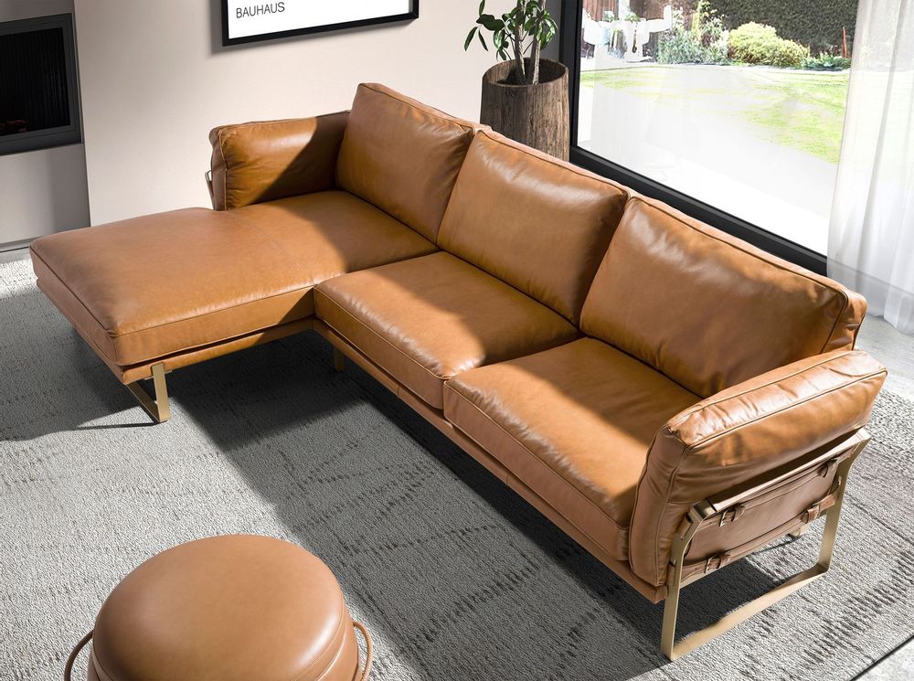 Sofas - Left chaise longue sofa in camel leather - ANGEL CERDÁ