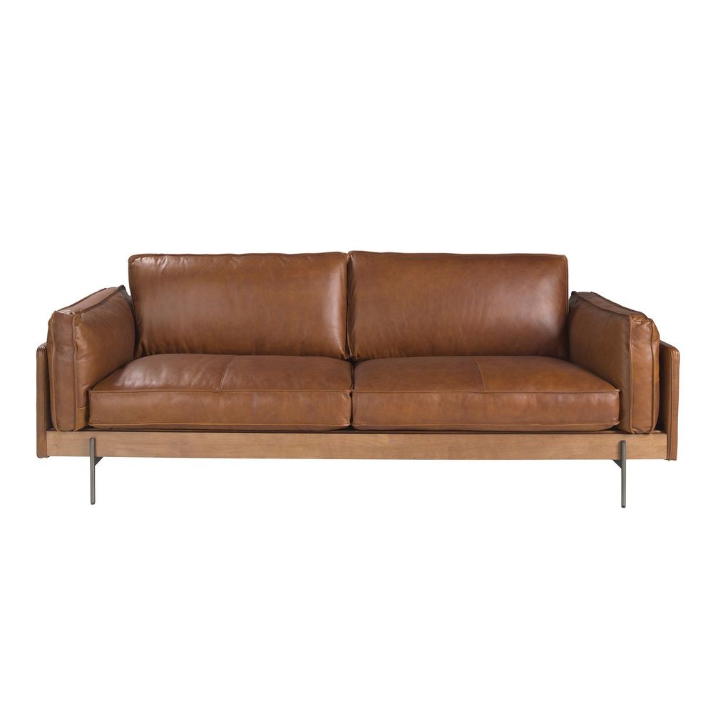 Sofas - 3-seat sofa in tobacco brown leather - ANGEL CERDÁ