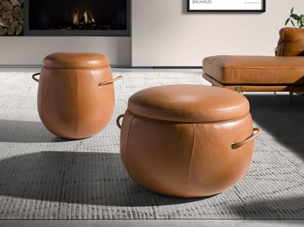 Benches - Camel leather pouffe - ANGEL CERDÁ