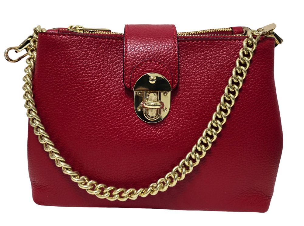 Petite maroquinerie - Sac en cuir rouge avec chaîne - L'OFFICIEL SRL