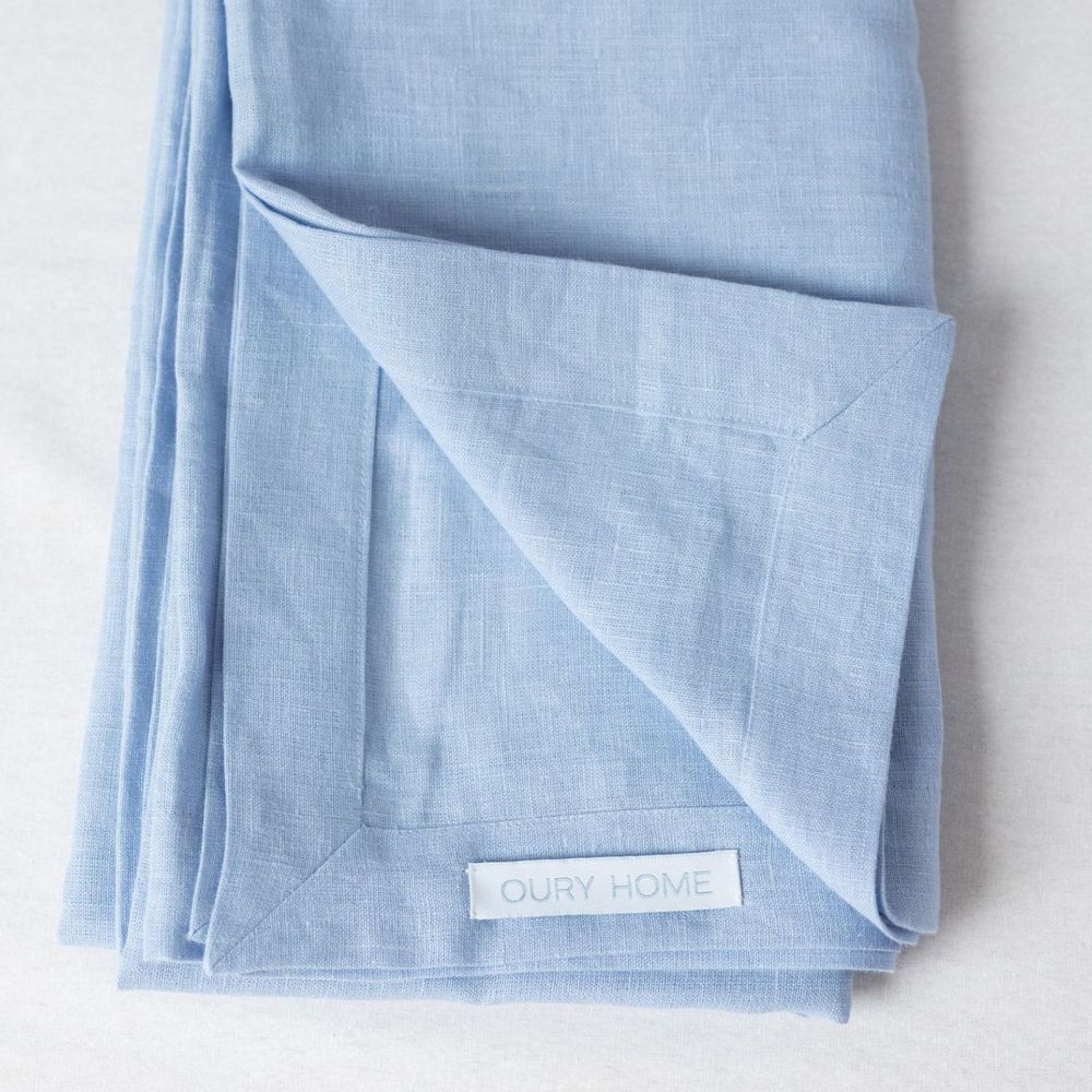 Linge de table textile - Nappe en lin bleue 140 x 260 cm - OURY HOME